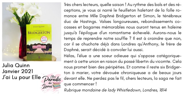 La chronique des Bridgerton: Tomes 1 & 2 de Julia Quinn | Mon Paradis